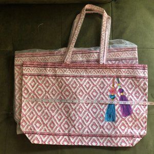 2 NEW ESTEE LAUDER PRINTED " WOVEN DESIGN"  TOTE BAG NEW SHOPPING BAG